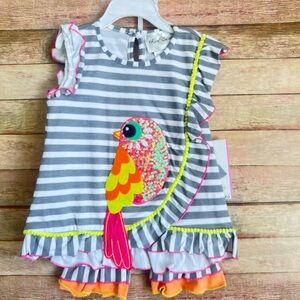 Rare Editions Gray and White Striped Top with Neon Accents